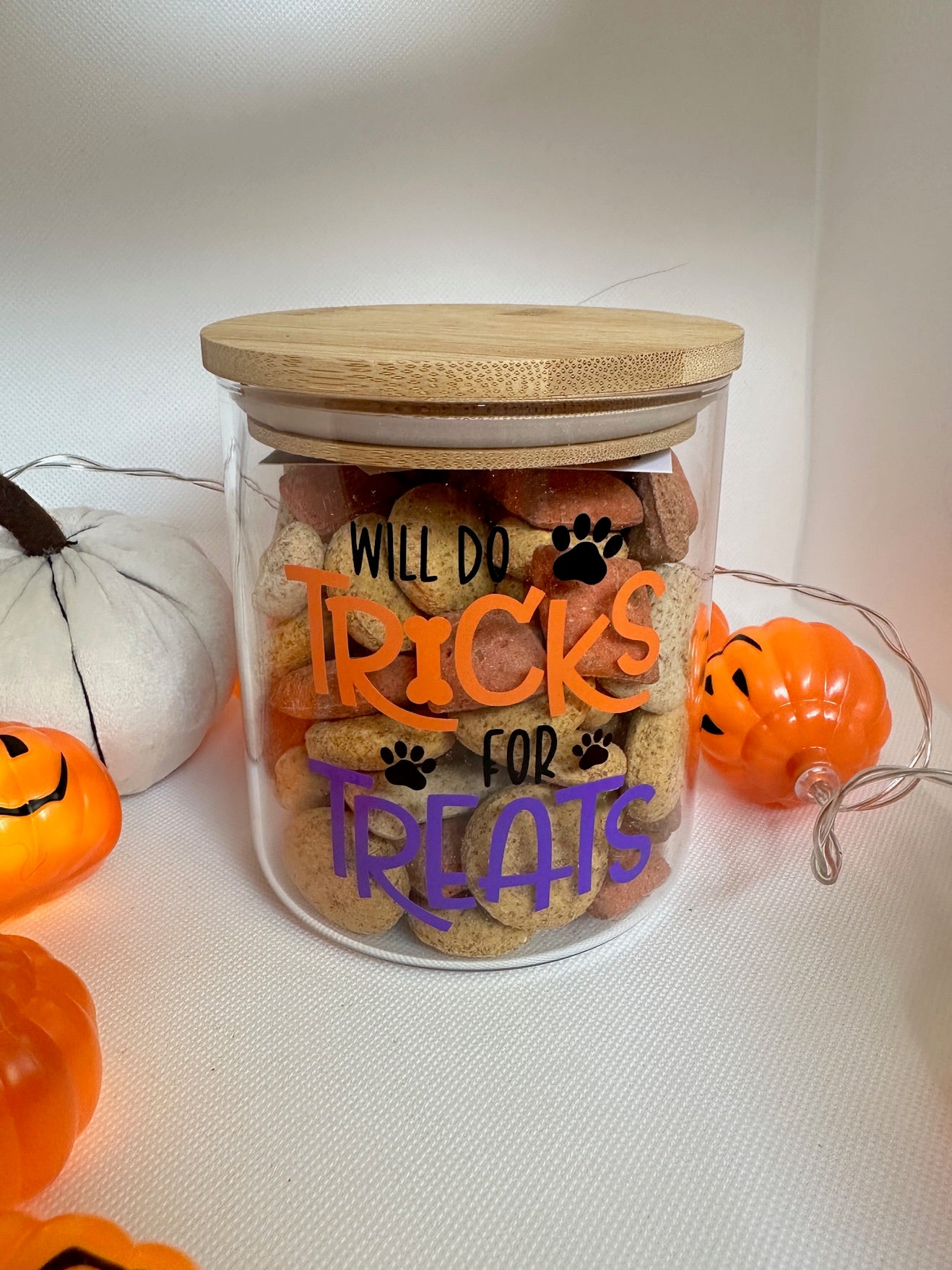 'Will Do Tricks For Treats' Glass Treat Jar